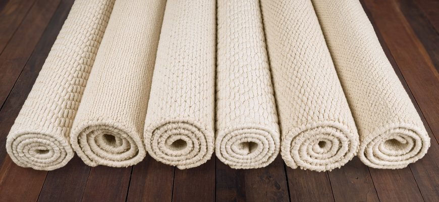 Angled floor view of Cotton Organics Hooked Rug