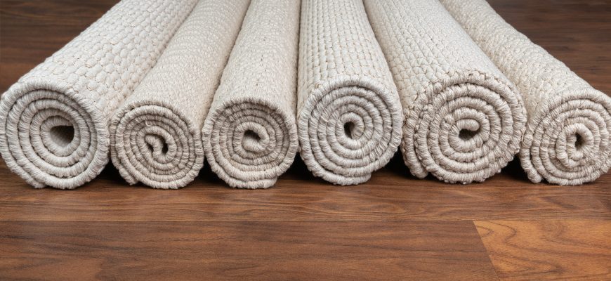 Angled floor view of Cotton Organics Thick Woven Rolls Rug
